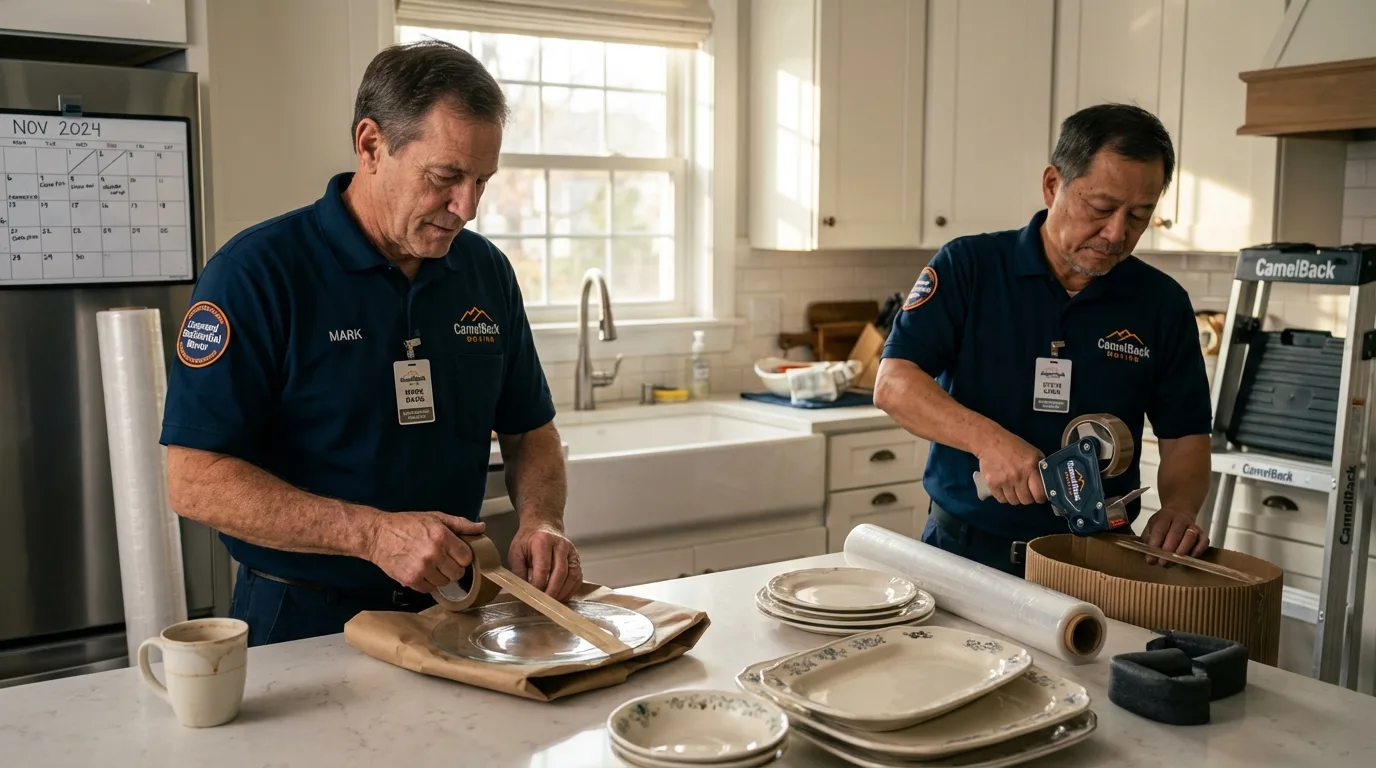 Professional crew packing kitchen dishware in Vail, CO